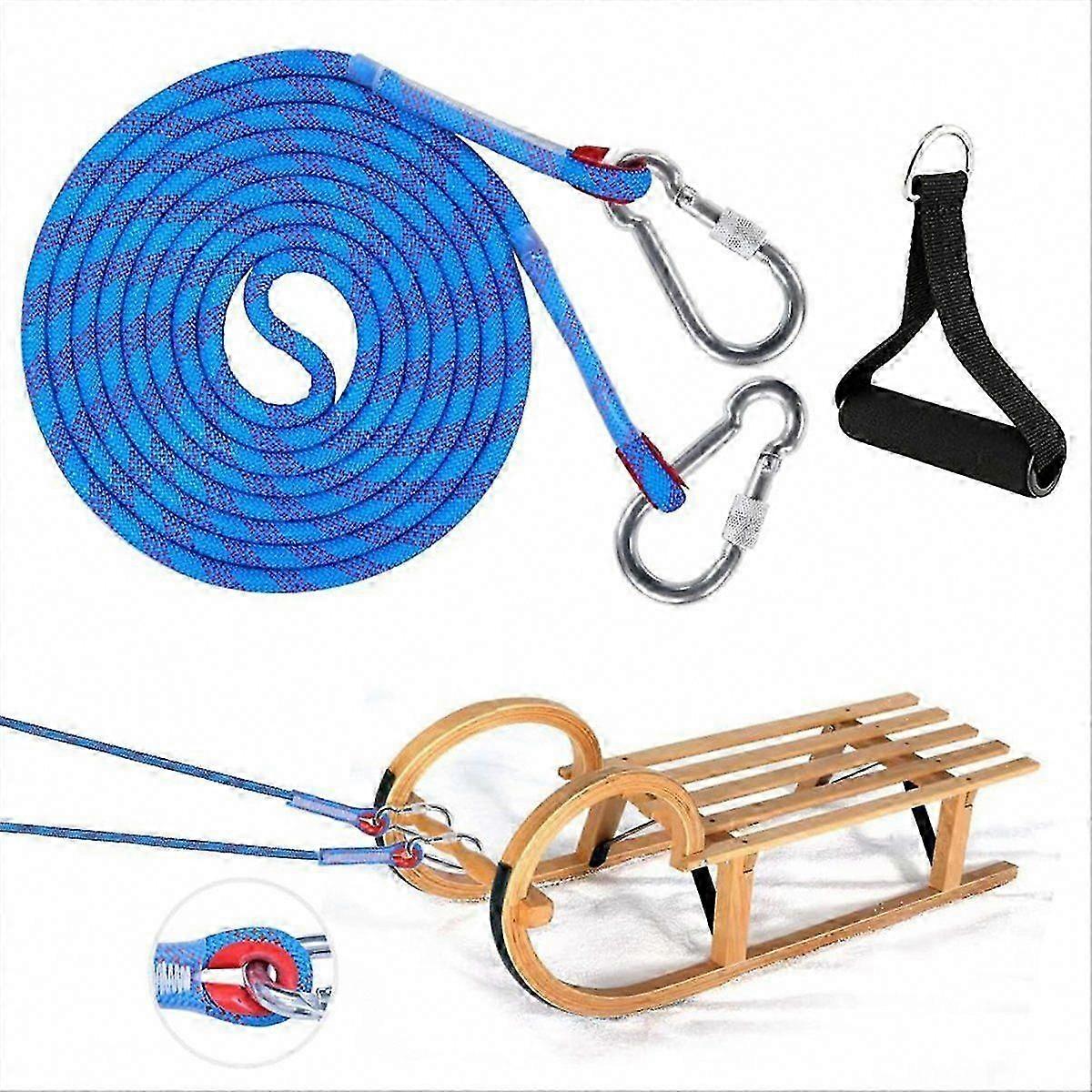 Sledge Rope with Carabiner, 10mm Thick 4m Pull Rope with Handle for Sledges