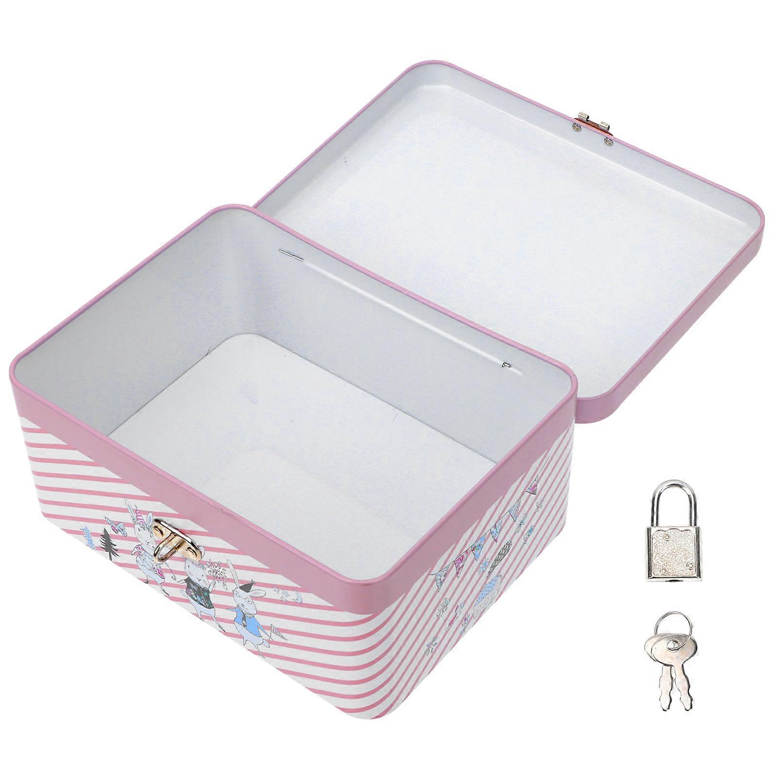 Pink Storage Box with Lock for Secure Desktop Sundries Holder