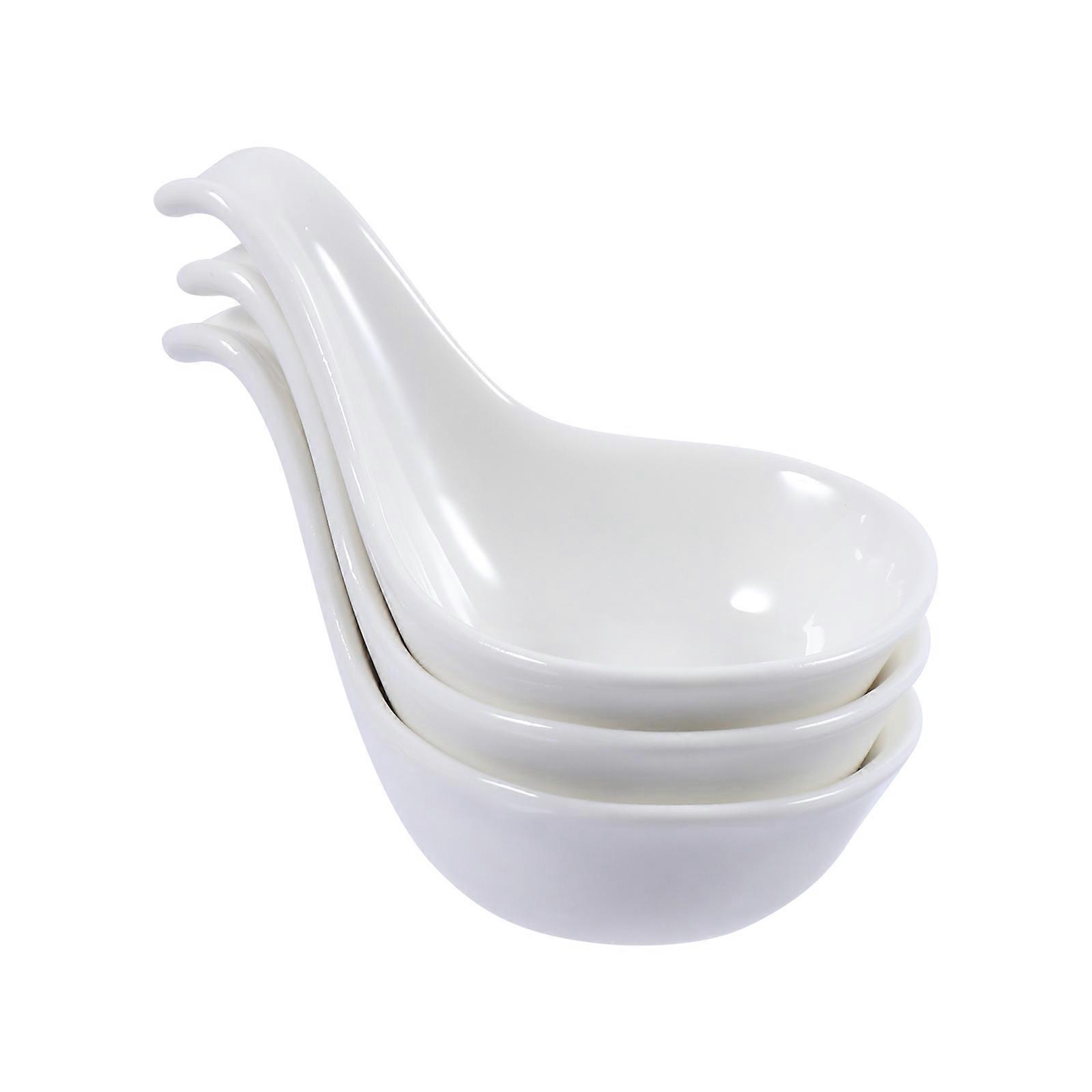 3Pcs Caviar Spoon Ceramic Sauce Dish for Eating Use White Tableware