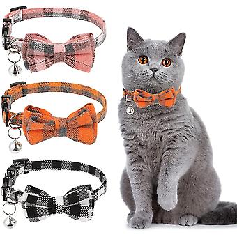 Cat Collars With Bow Tie And Bell, Quick Release Safety Buckle Kitty Kitten Collar For Small Kitten Cats3 Pack