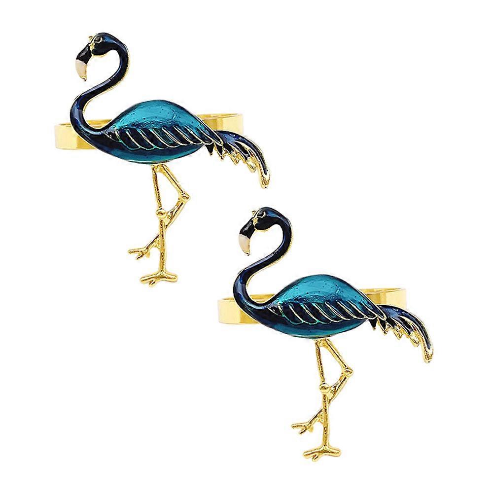 Flamingos Napkin Circles for Decor 2Pcs Dark Blue Alloy Table Setting