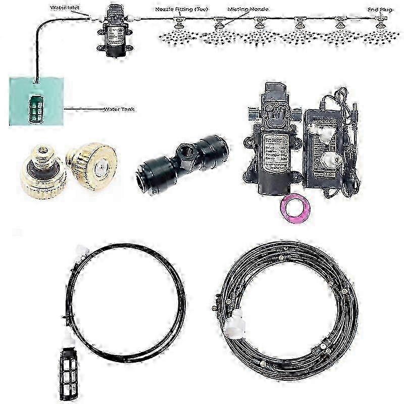 Misting cooling system for outdoor patio with pump filter kit 20FT-60FT