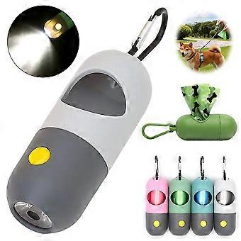 Hundbajspåsehållare med ficklampa, USB-laddningsbar, hundbajspåsehållare för koppel, inkluderar 1 rulle extra tjocka påsar