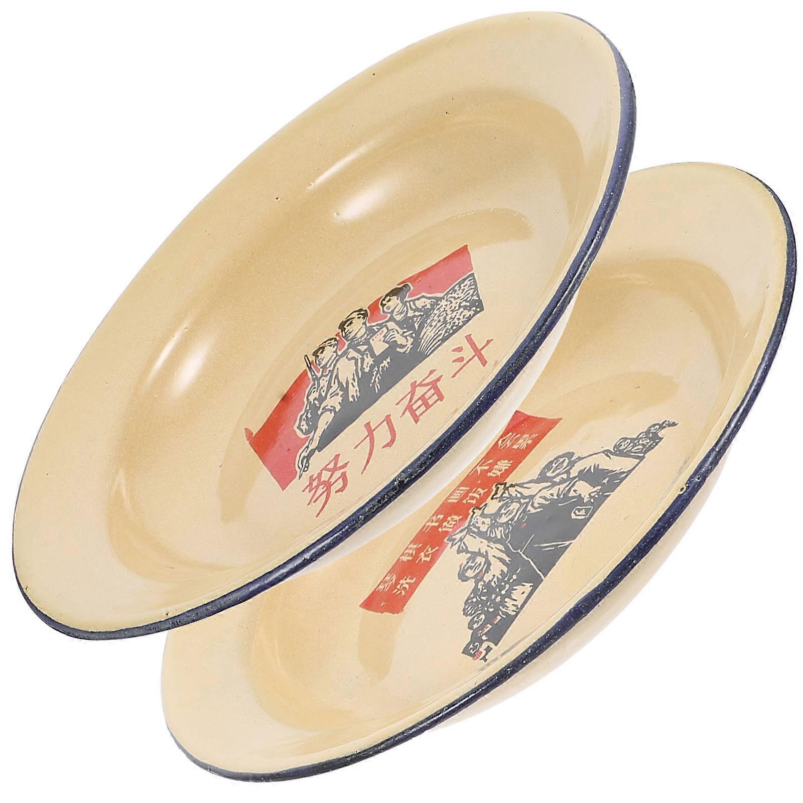 Retro Enamelware 2Pcs Appetizer Serving Trays for Kitchen Use Multi Color