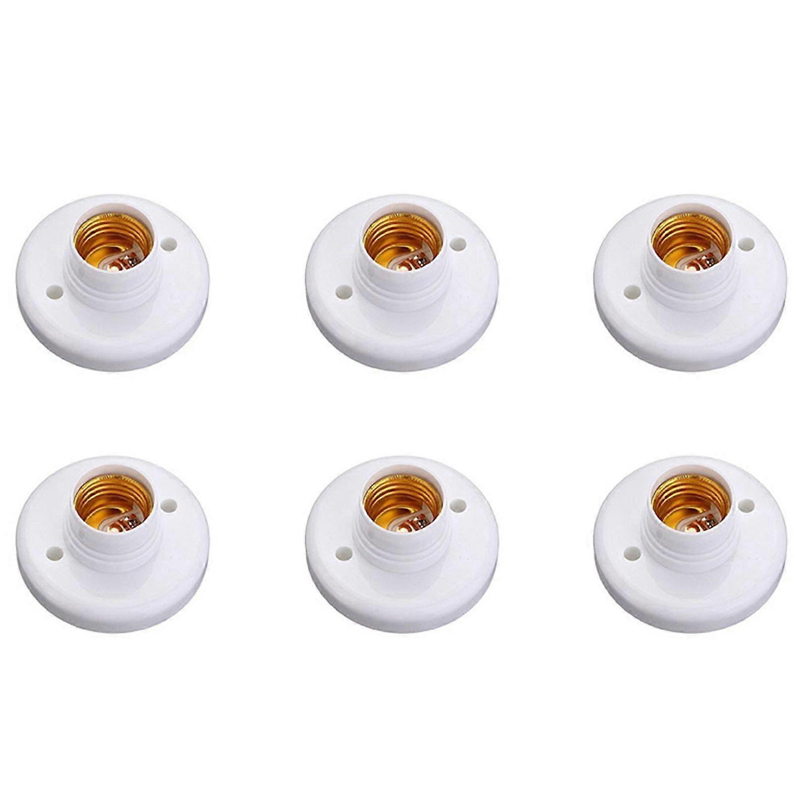 6X E27 Round Plastic Base Screw Light Bulb Lamp Socket Holder White