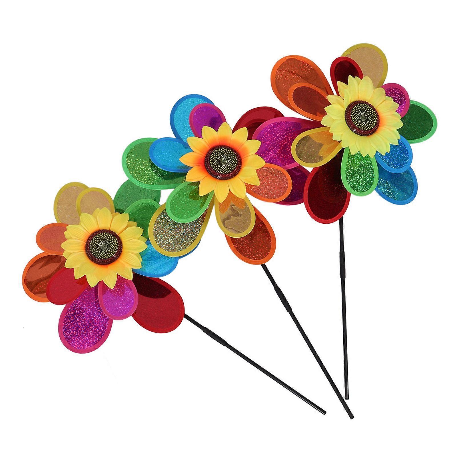 Double Layer Flashing Windmill Outdoor Windmill for Decor 3Pcs