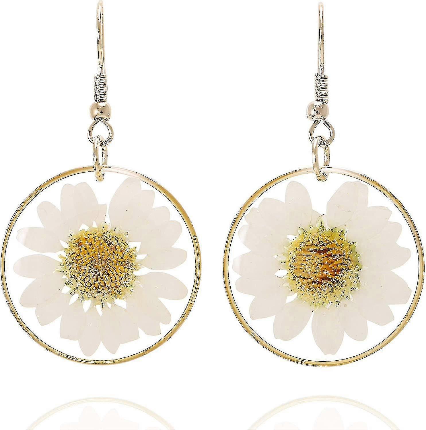 Pressed Flower Circle Drop Earrings