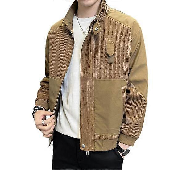Men Jacket Stand Collar Long Sleeve Zipper Placket Jacket Coat Solid