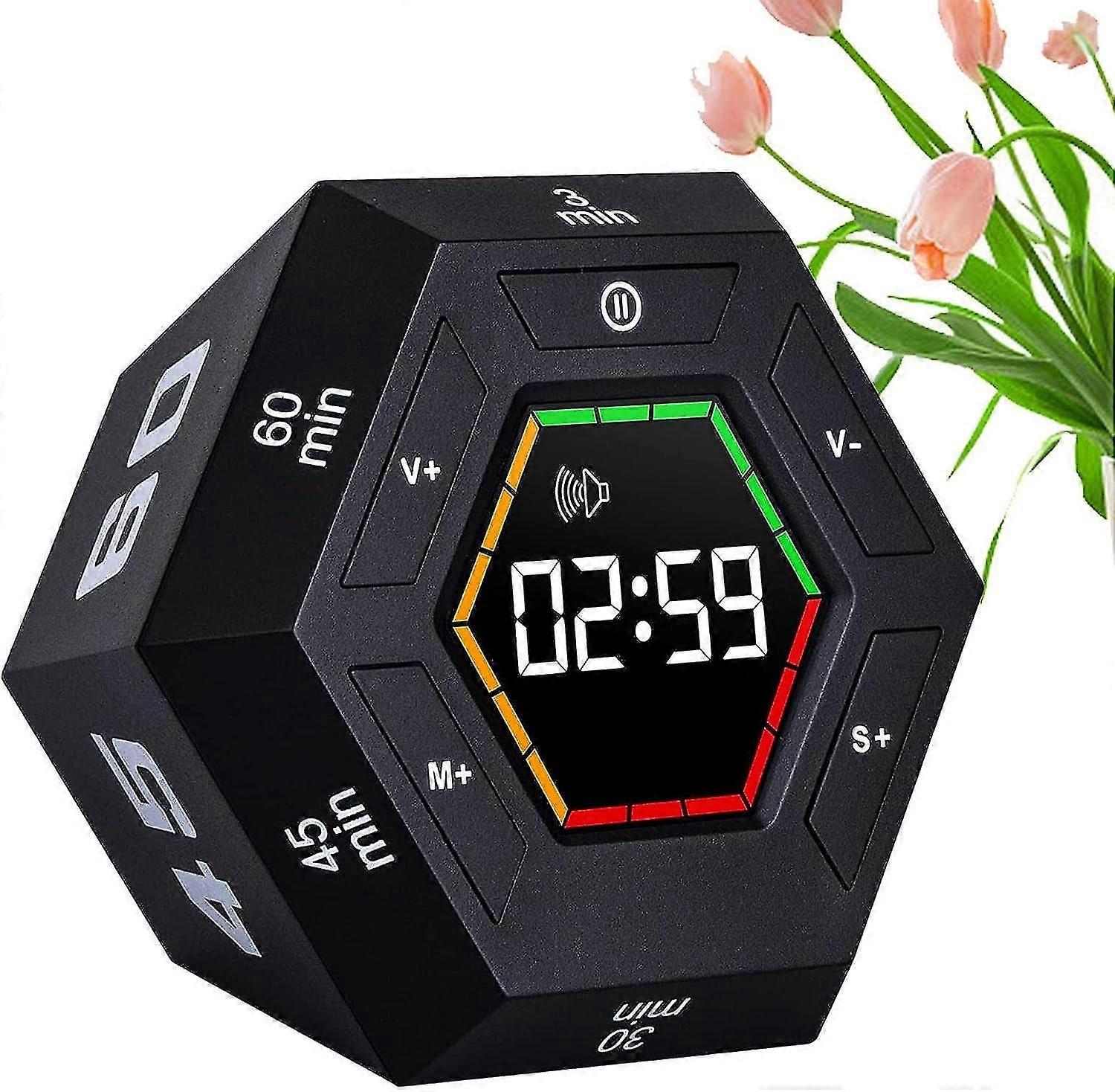 Cube Electronic Timer, Smart Learning Countdown Kids Visual Timer, Magnetic Productivity Timer, Hexagon Flip Led Silent Kitchen Digital Timer