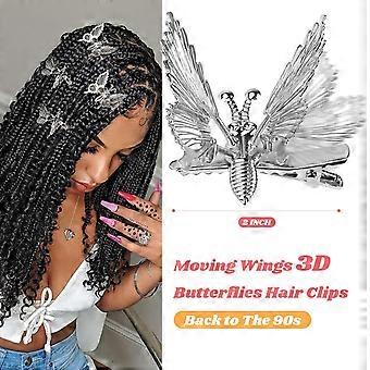 12 PCS 3D Moving Butterfly Hair Clips Metal Silver Moving Wings Butterfly Hair Accessories 90s Hair Clips Barrette for Women and Girls -Silver