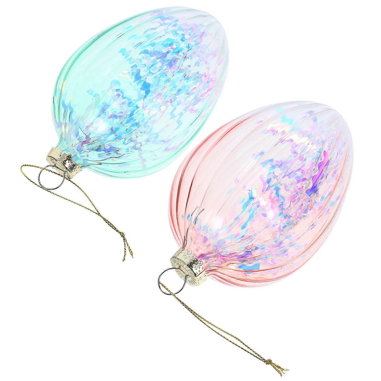2Pcs Glass Easter Egg Ornaments Hanging Easter Eggs Pendant for Spring Easter Tree Decorations