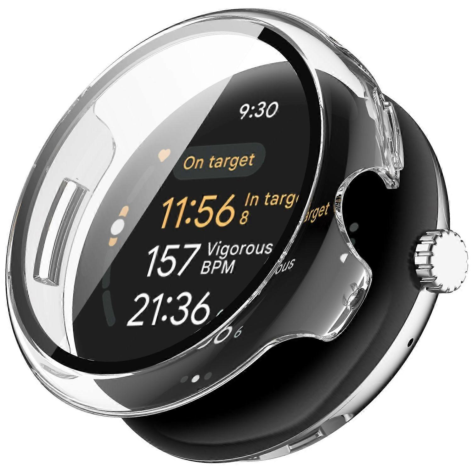 For Google Pixel Watch 3 45mm Plastic PC Smart Watch Case + Tempered Glass Protector Transparent