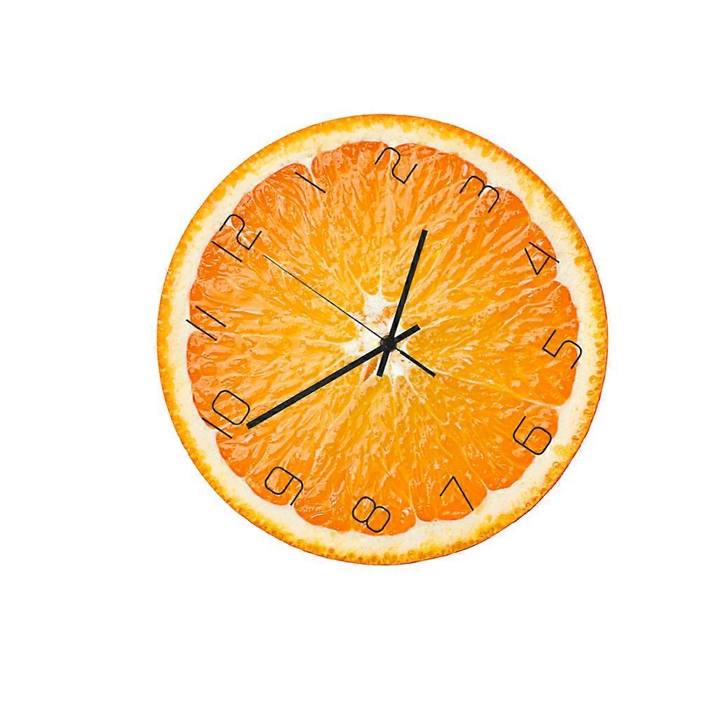 Battery Clock Acrylic Hanging Clock Kitchen Wall Decor Orange Pattern Wall Clock