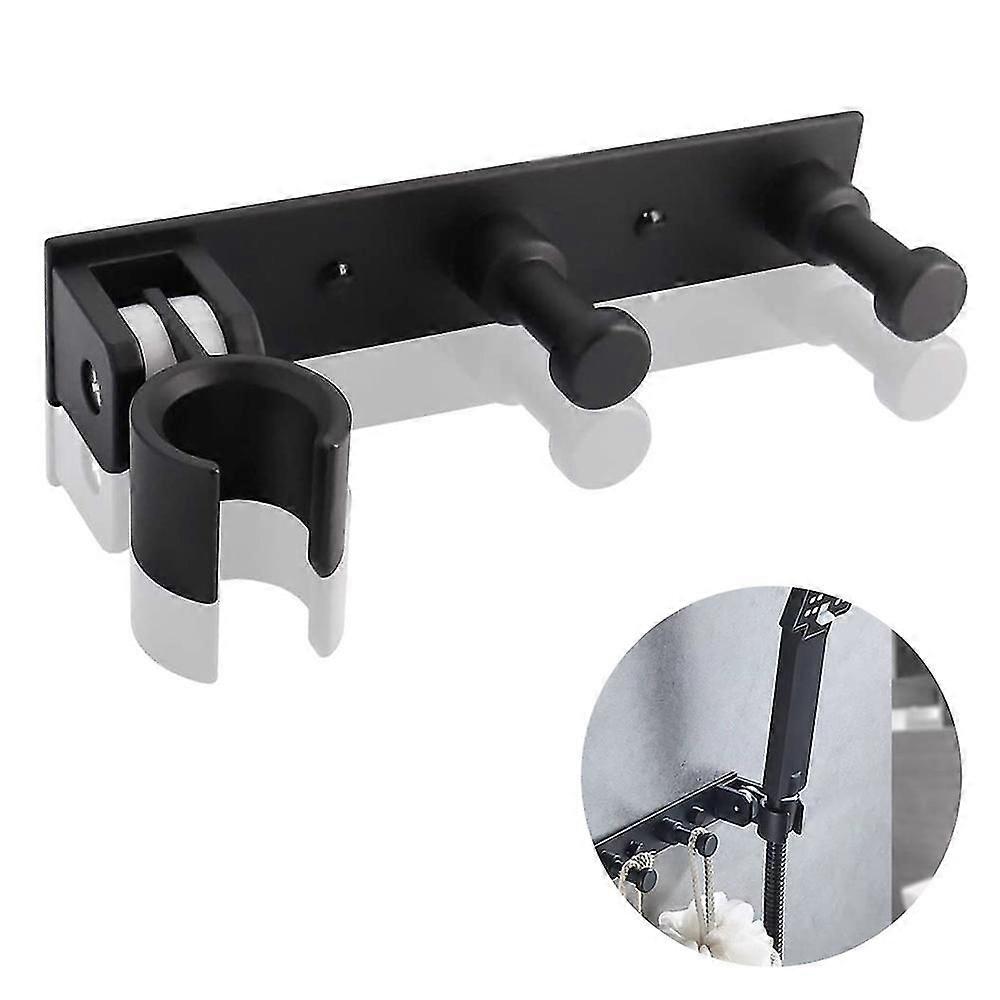 Shower Head Holder Wall Mount Bracket With 2 Hanger Hooks Handheld