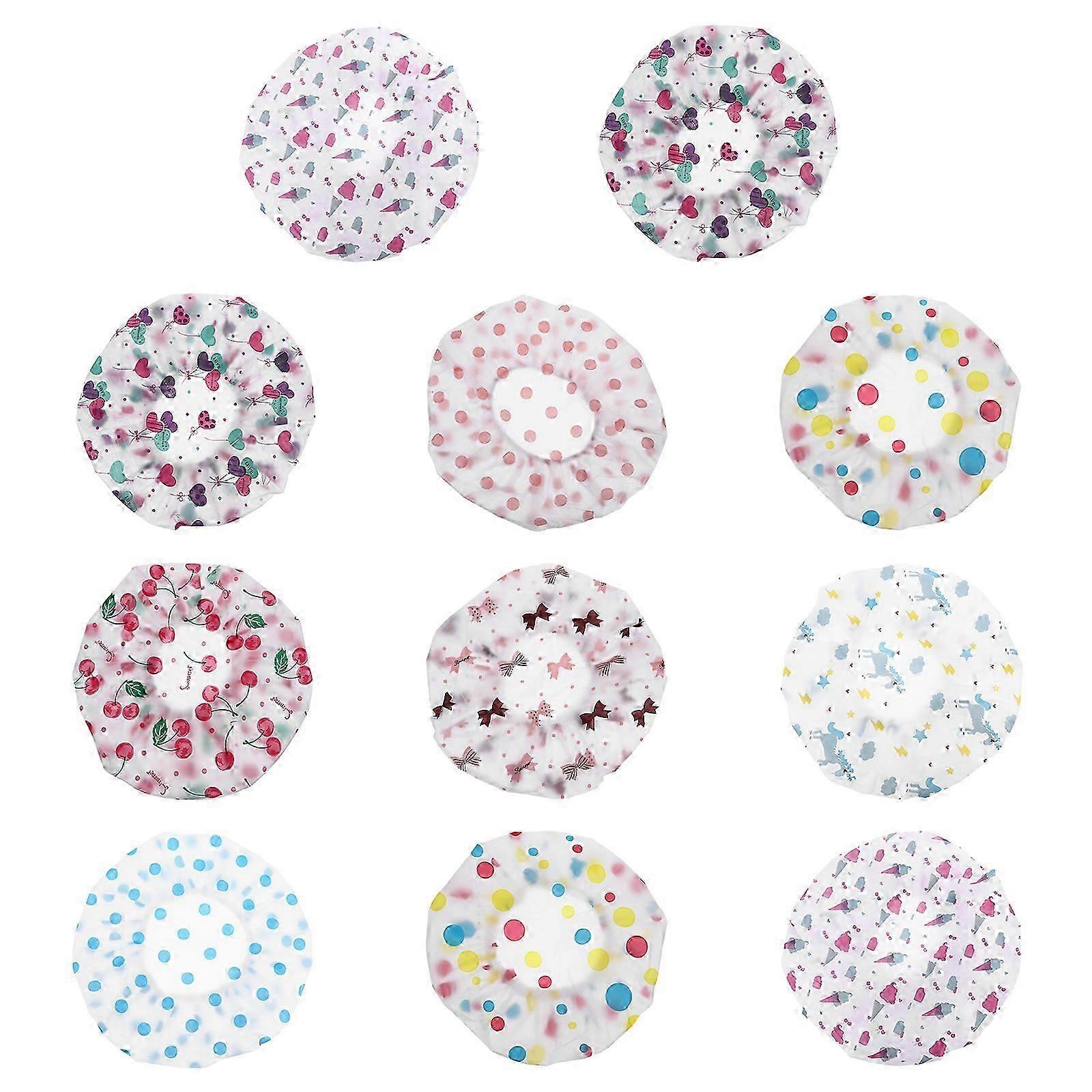 11pcs Waterproof Bathing Caps Printing Pattern Shower Random Pattern