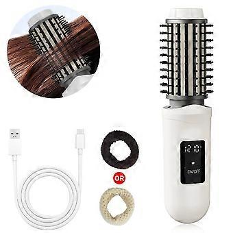 Cordless Curling Iron Brush 3-Function, Portable Hair Curler Straightener Comb, USB Type-C Rechargeable, 3 Heat Settings, Anti-Tangle Styling Tool for