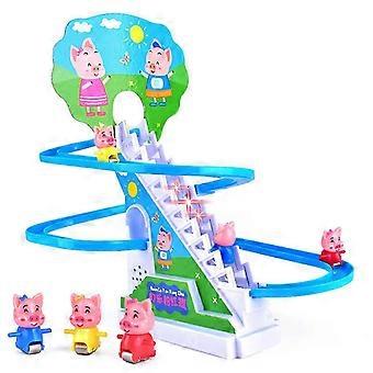 Cartoon Piggy Electric Rail Climbing Stairs Toy with Music and Lights for Toddler Kids Birthday Gift