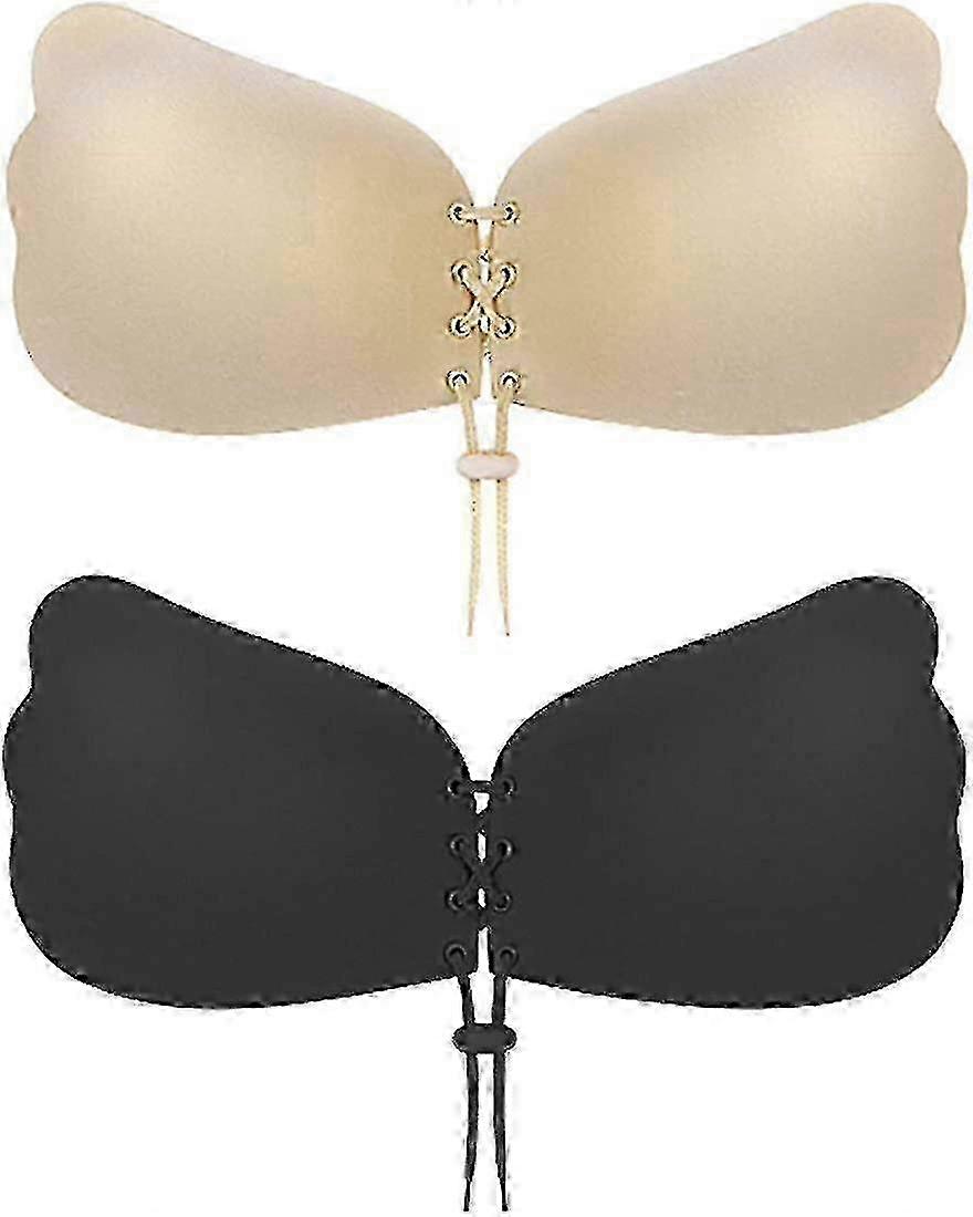 25-26 Invisible Strapless Sticky Push Up Bra Silicone Inserts, 2 Pack with Pull String