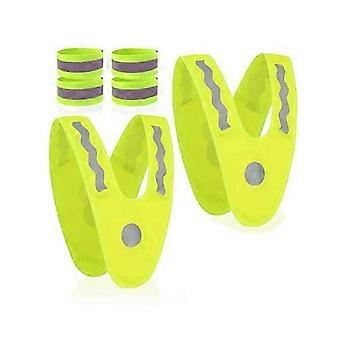 Lot de 2 gilets de sécurité pour enfants avec 4 bandes réfléchissantes, gilet réfléchissant respirant jaune et vert pour la marche, le vélo et la course à pied de nuit.