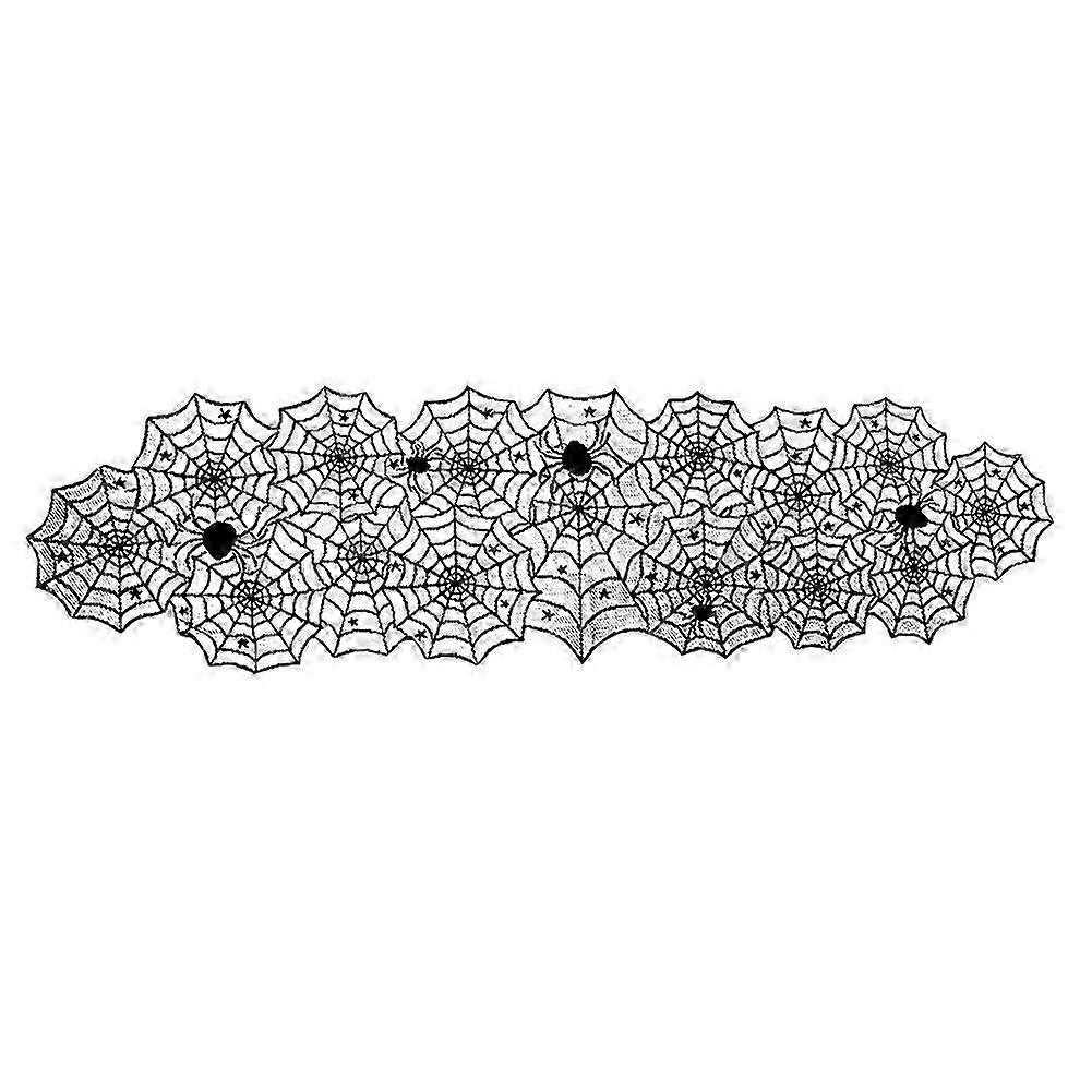 Spider Table Runner Lace Table Runner Halloween Table Runner compatible with Dinner Halloween Party(Black)(1pcs)
