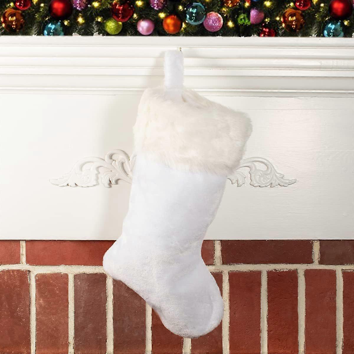 Weihnachtsstrumpf aus Samtplüsch (Weiß)