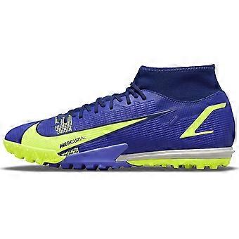 Chuteiras de futebol Nike Mercurial Superfly 8 Academy TF Turf de cano alto, azuis, CV0953-474