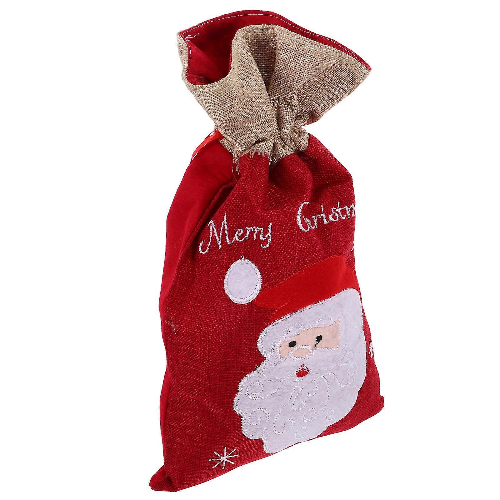 Christmas Candy Bag Drawstring Pouch for Storage 2Pcs Linen Material
