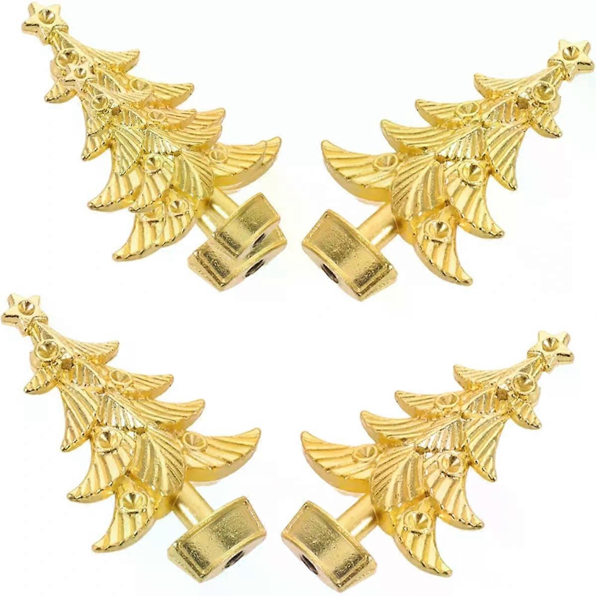 4pcs Xmas Christmas Tree Cabinet Knobs Antique-Style Golden
