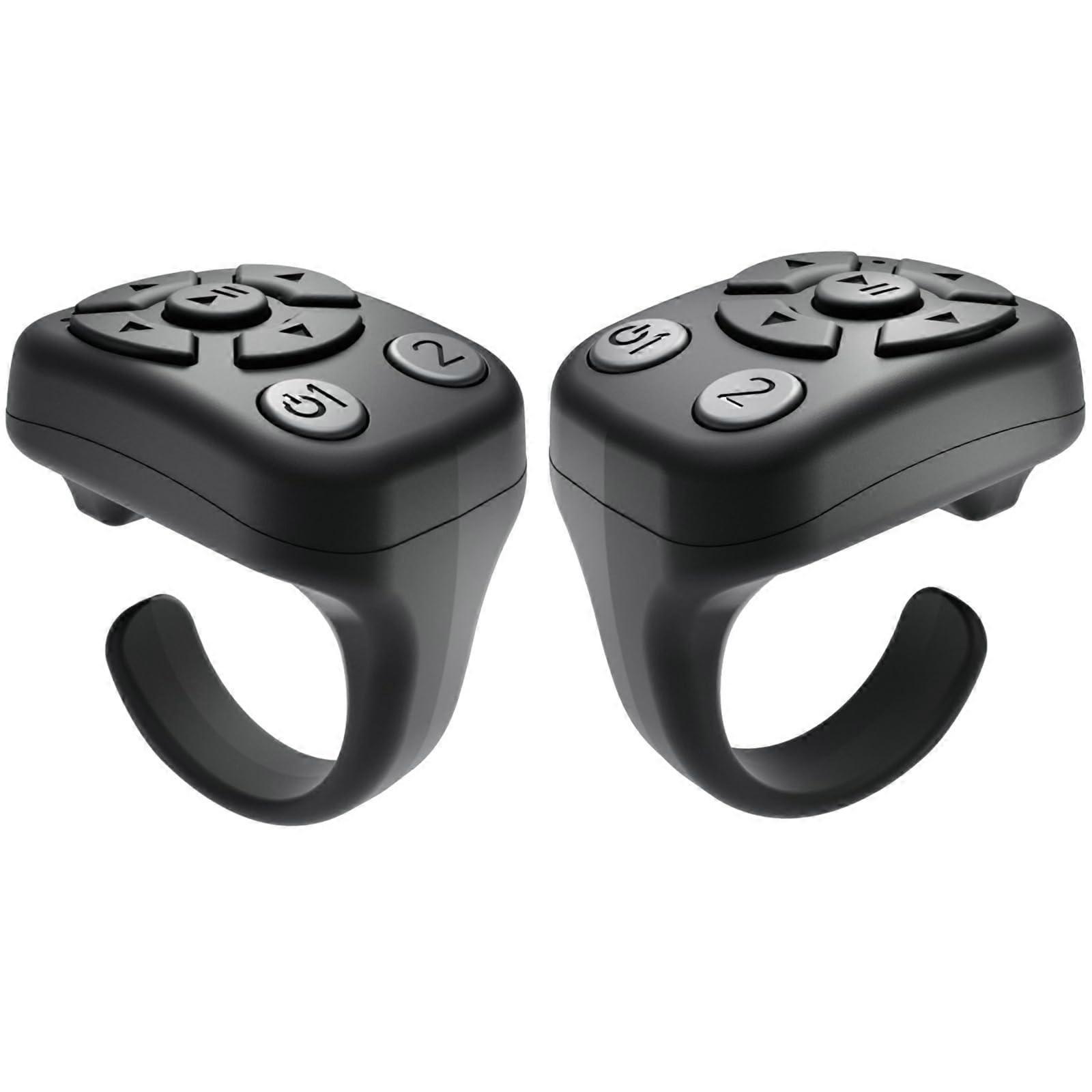 Bluetooth Remote Control Ring for iPhone iPad Android, Wireless Camera Shutter with Universal Compatibility, 2 Pack Black