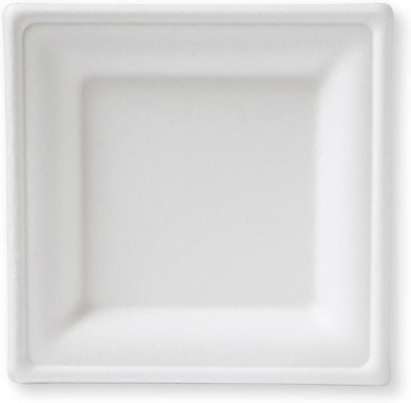6-Inch Compostable Square Plates (50-Count), Sugarcane Heavy Duty Disposable
