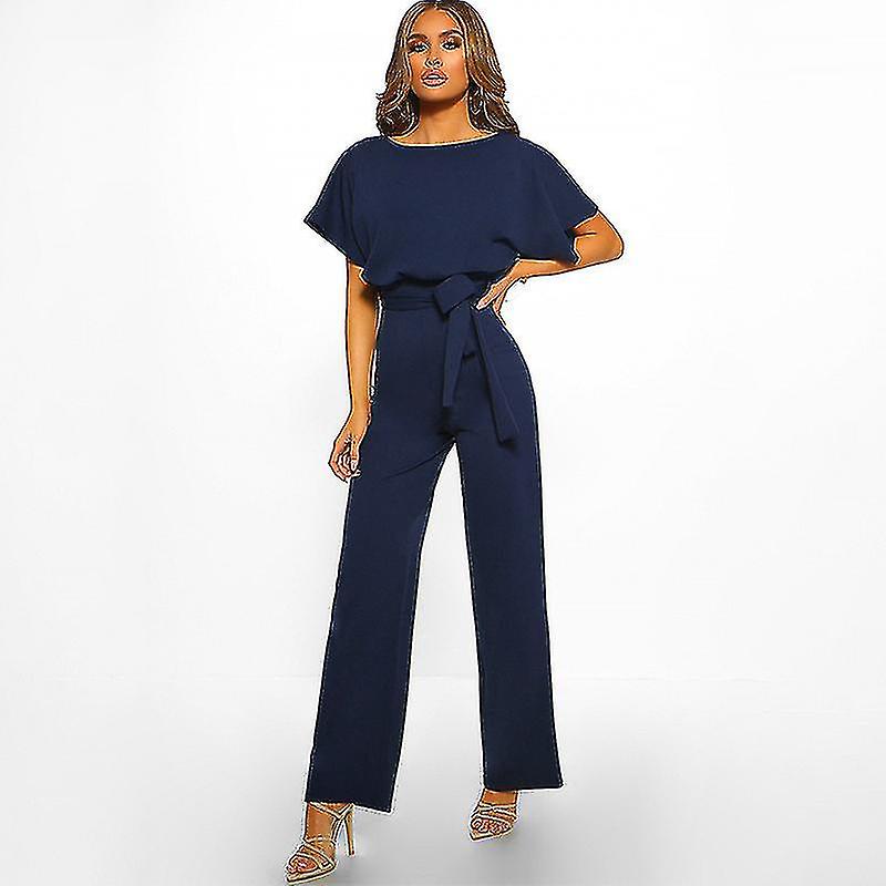 Dames Korte Mouw Brede Pijp Jumpsuit Party Lange Broek Playsuit