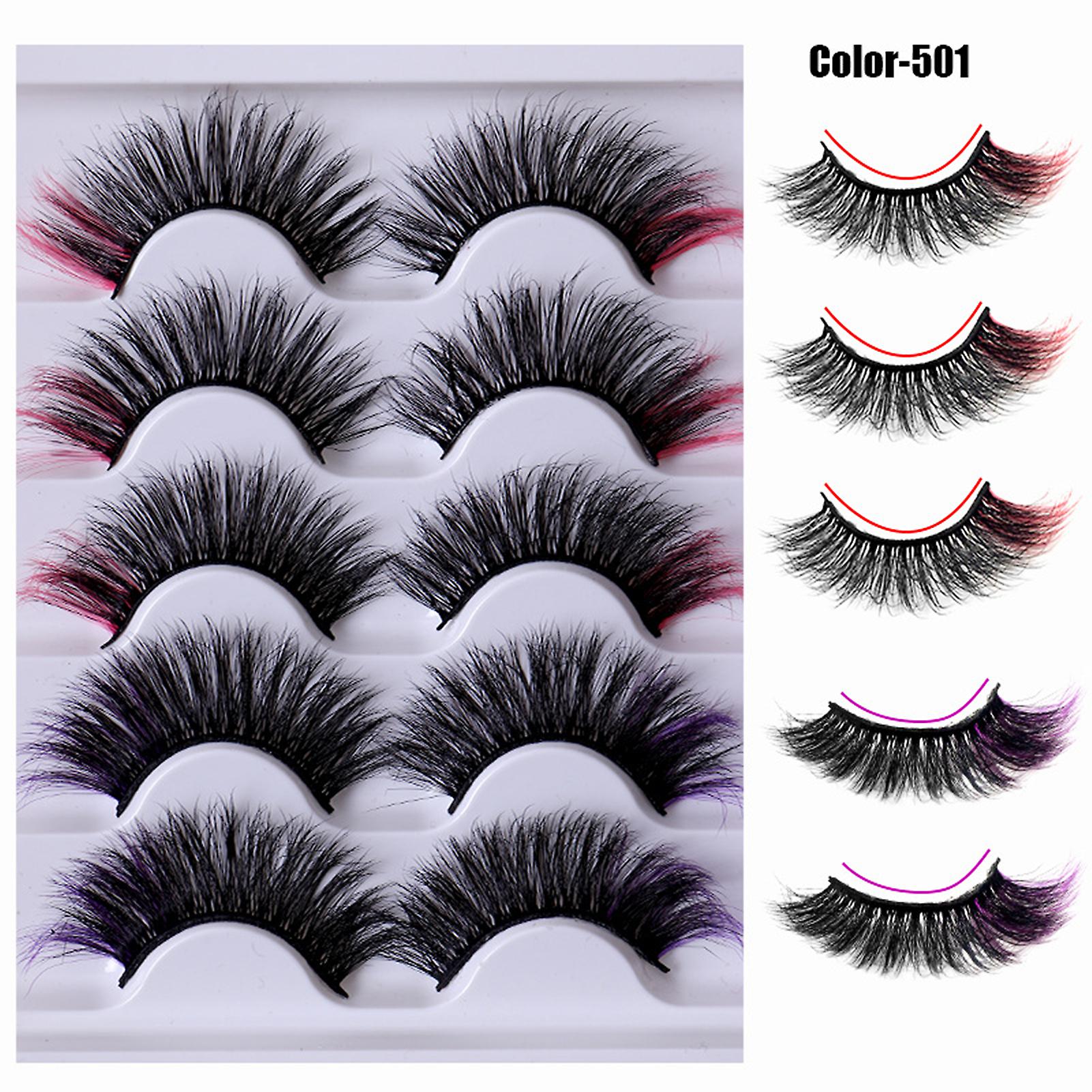 5 Pairs Mixed Color Eyelashes 8d Dense Curl Dramatic Volume Devil Princess Cosplay Makeup