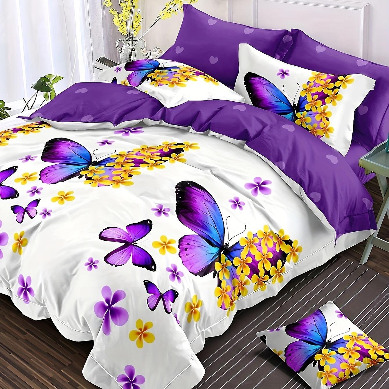 3pcs Duvet Cover Set Butterfly Flower Pattern Bedding Set Soft Comfortable Duvet Cover For Bedroom Guest Room (1*duvet Cover + 2*pillowcase Witho