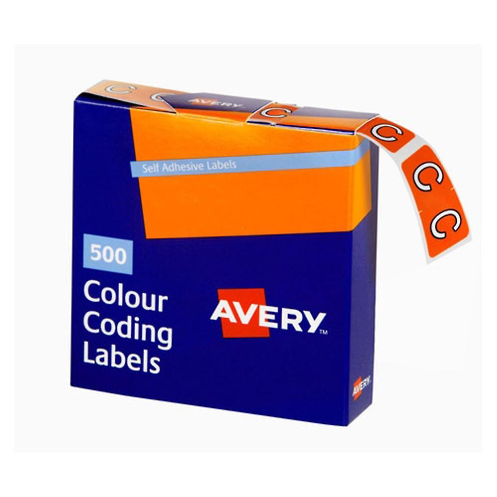 Avery 橙色 C 侧标签颜色编码标签不干胶包装 500 25x38mm