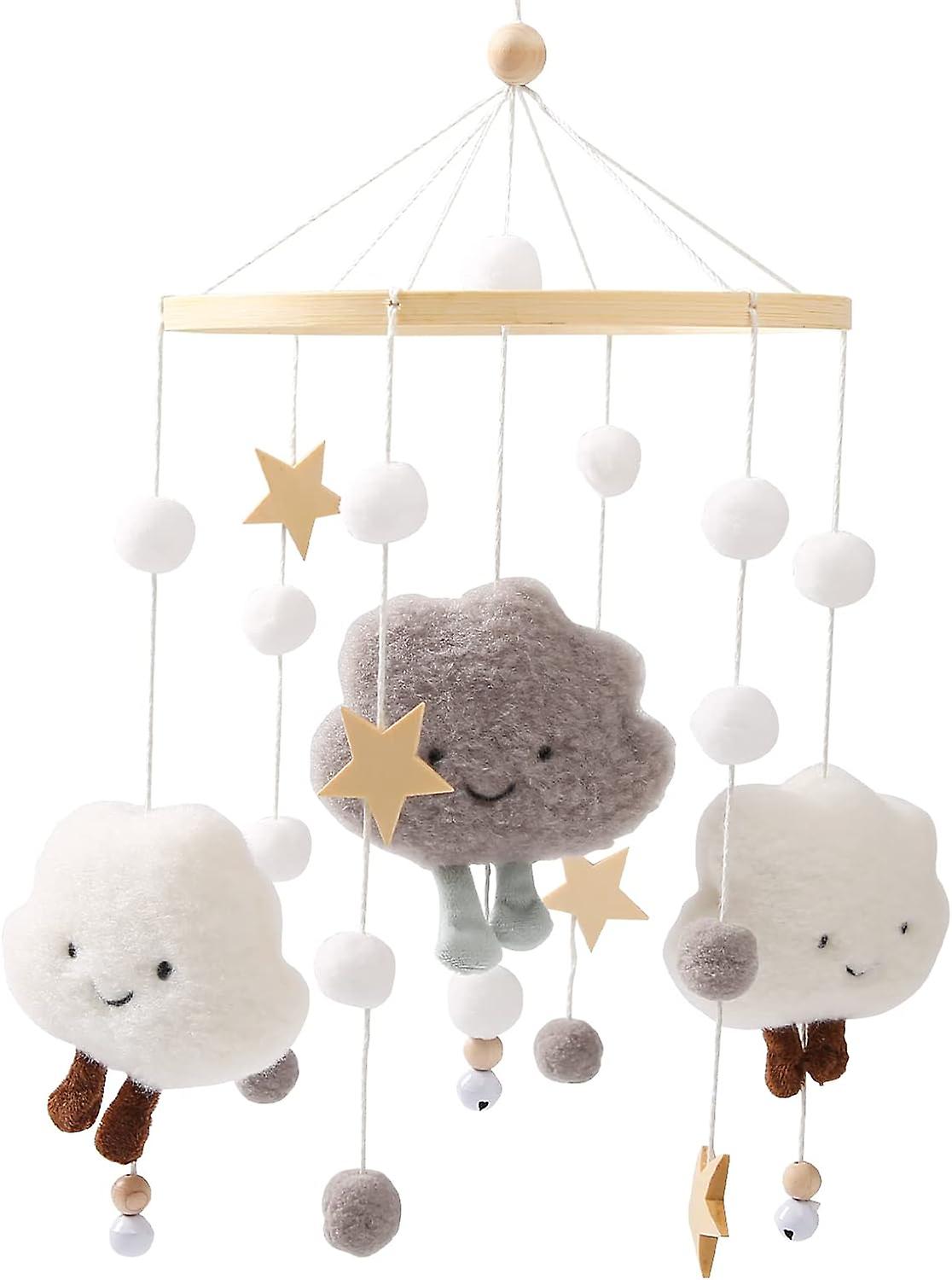 Baby Chime with Felt Balls Cloud Stars Baby Mobile Wood Mobile B