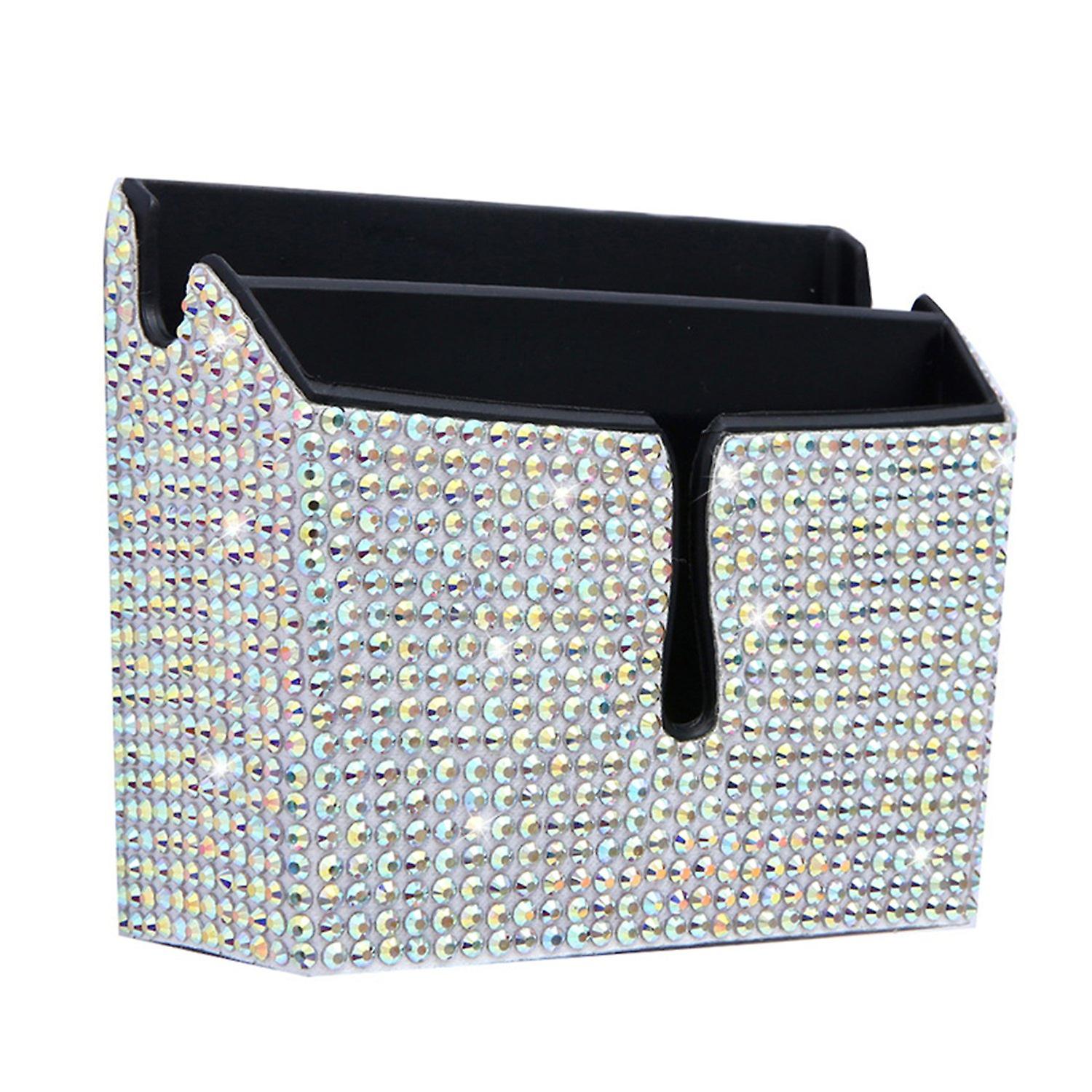 Car Storage Box 2-Compartments Waterproof Anti-fall Anti-Scratch Paste Type Rhinestones Inlaid Car P