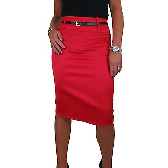 icecoolfashion Women's Stretch Satin Below Knee Bodycon Pencil Skirt