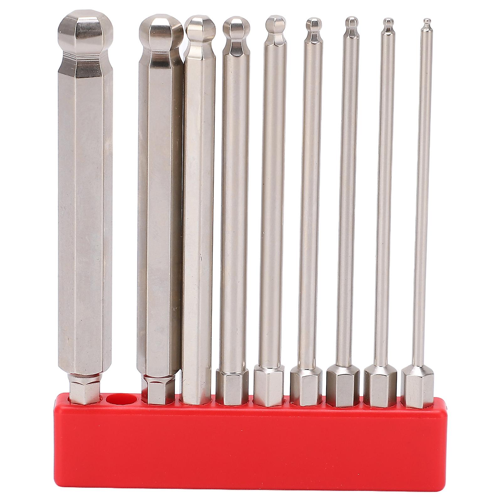 9 Piece Hex Screwdriver Bit Set, S2 Stainless Steel Head, 6.35mm (1/4") Hex Shank, 100mm
