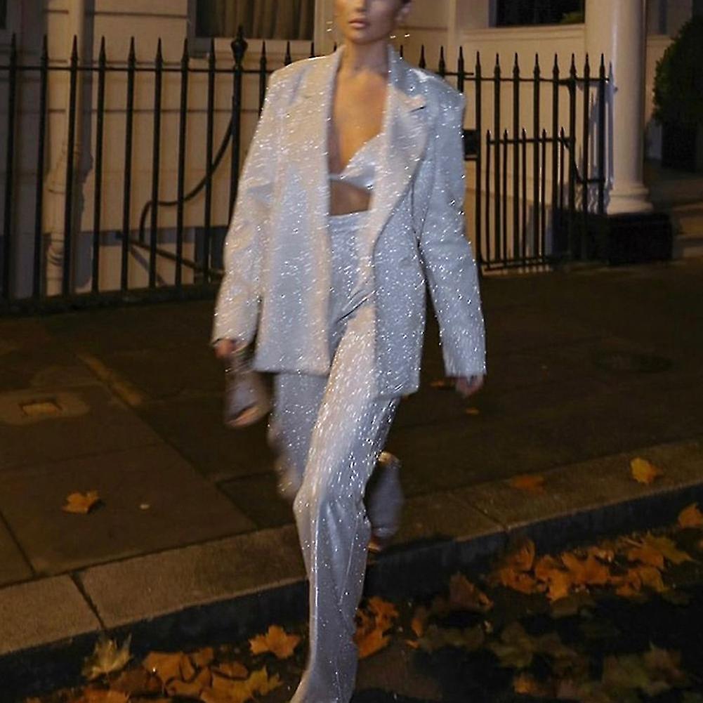 Silver Sequin Blazer Outfit Sequin Silver Blazer Coat Crop Top