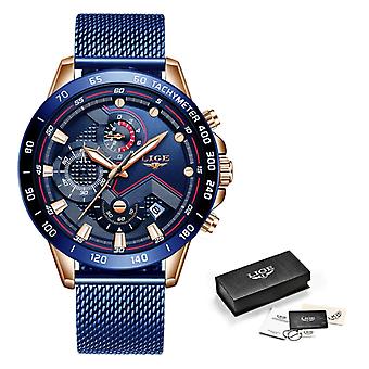 Lige Quartz Watch - Anologue Luxury Movement for Men - Stainless Steel - Blue