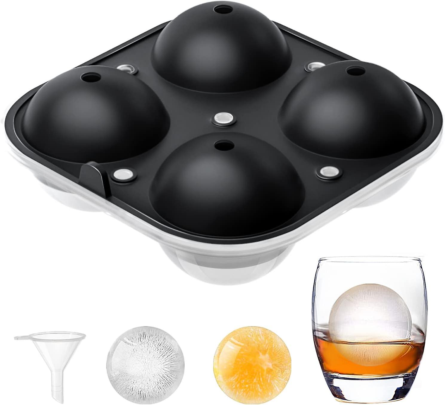 LFGB Certified Silicone Ice Cube Mold - Στρογγυλό - Μεγάλο χωνί - για ουίσκι, σαμπάνια, κοκτέιλ, μπύρα, παγωμένα ποτά (4 μπάλες πάγου, 1 PACK)