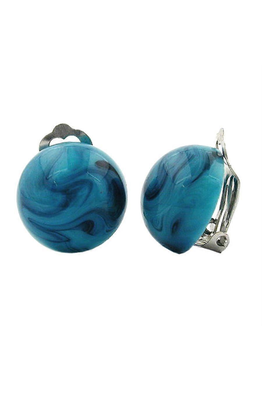 Clip-on Earring Round 18mm Turquoise Marbled - Gl02632