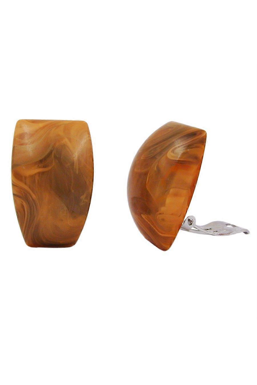 Clip-on Earring Trapezium Ocher Brown Marbled - Gl00113