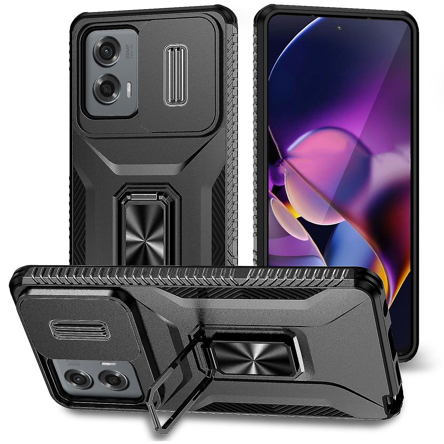 For Moto G Play 2024 Case With Slide Camera Cover, Hybrid Duty Shockproof Protective Cover With Ring Kickstand