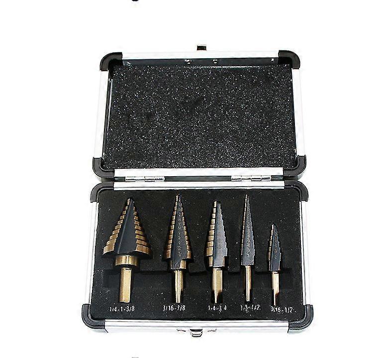5Pcs HSS Titanium Step Drill Bits Countersink Drill Bit Power Tool Kit with Storage Box