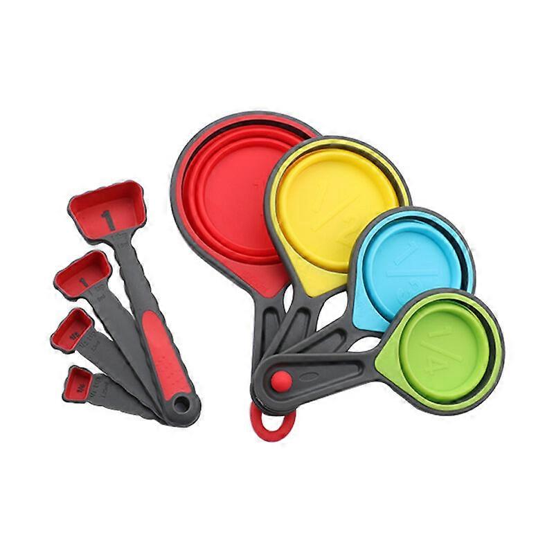 Silicone Measuring Cup and Spoon 8 Pieces (Red)