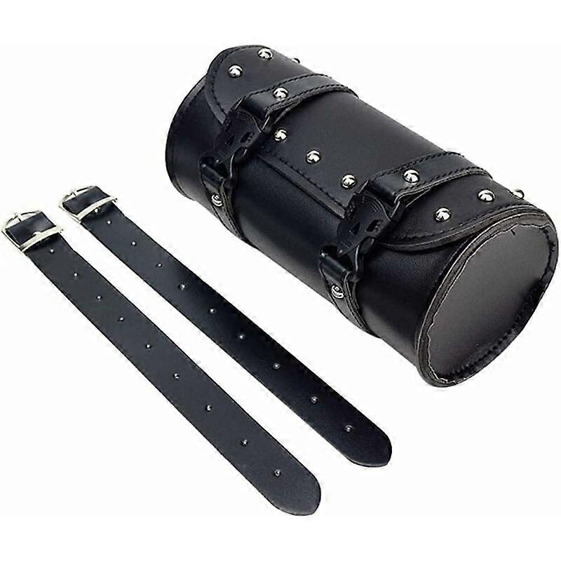 PU leather motorcycle toolbox, rear fork toolbox, circular motorcycle toolbox with 2 mounting straps, suitable for most motorcycles and off-road vehic
