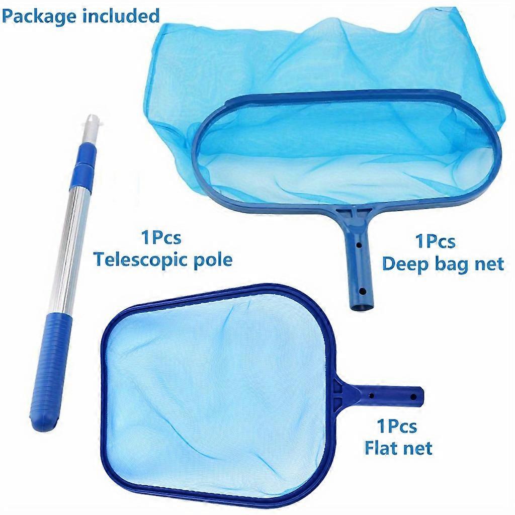 """3pcs/set Telescopic Pool Skimmer Net Set - Fine Mesh Net Rake for Above Ground and Inground Pools, Hot Tubs, Spas, and Ponds - 17""""-40"""" Pole I