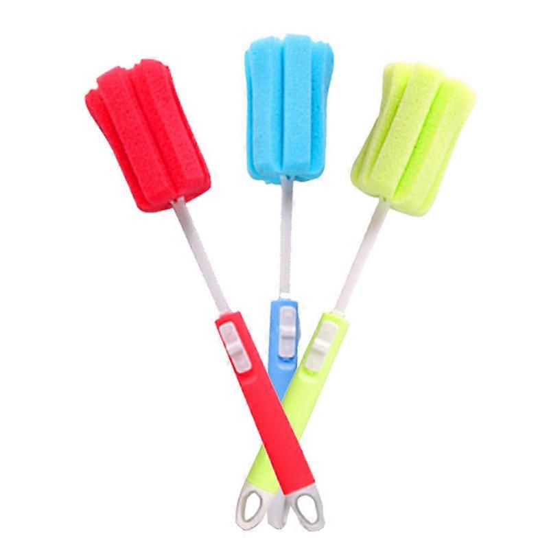 3 Pack Foam Sponge Brush With Adjustable Long Handle For Cleaning Baby Bottles