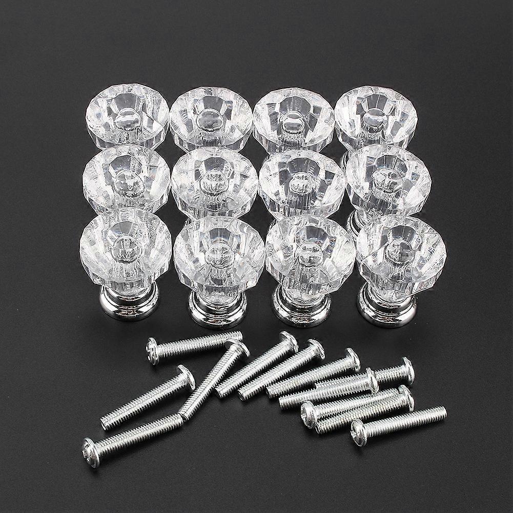 12 Diamond Crystal Glass Cabinet Knob Cupboard Drawer Pull Handle